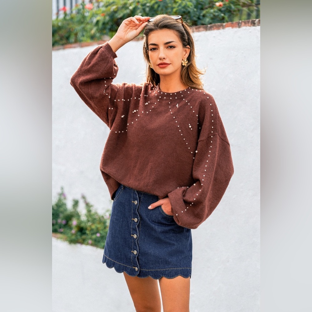 CUPSHE Brown Crew Neck Sweater